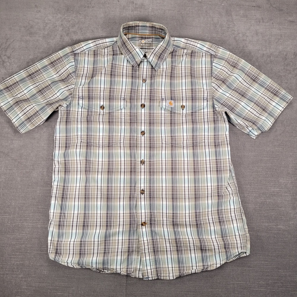 Carhartt Force Relaxed Fit Plaid Button Up Short Sleeve Shirt Medium